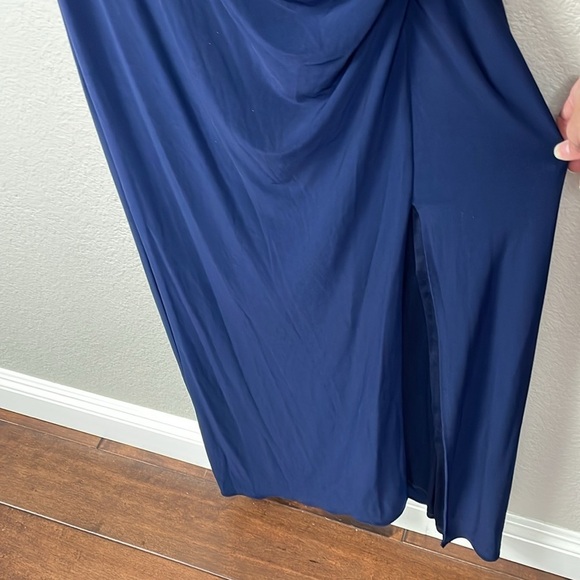 New Adrianna Papell Sleeveless Jersey Gown Embellished Lace Cowl Back Midnight - Picture 6 of 15